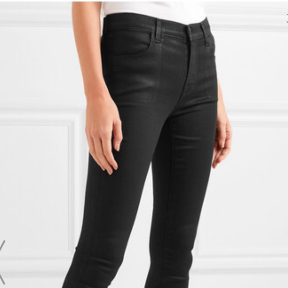 J Brand Black coated stretch-denim jeans - 28